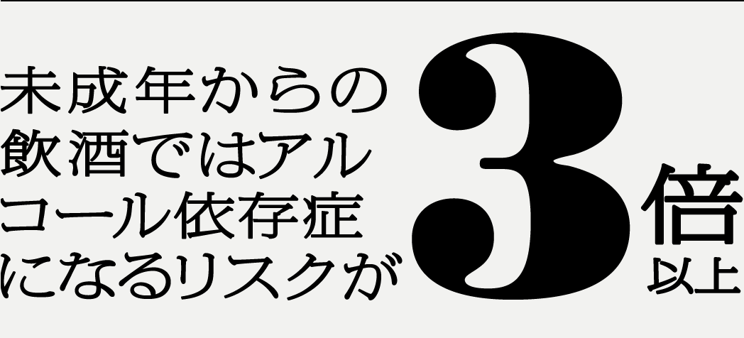 未成年からの飲酒ではアルコール依存症になるリスクが3倍以上