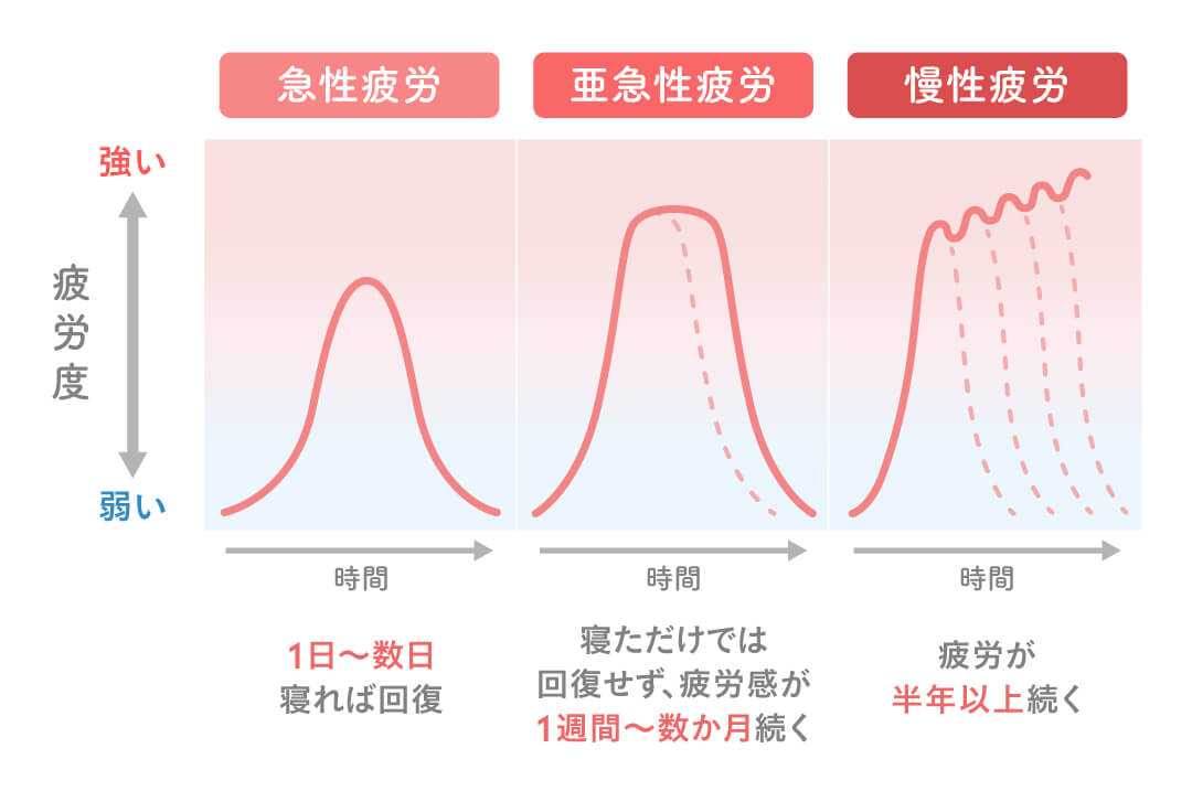 疲労には、「急性疲労」「亜急性疲労」「慢性疲労」の3つの段階があります
